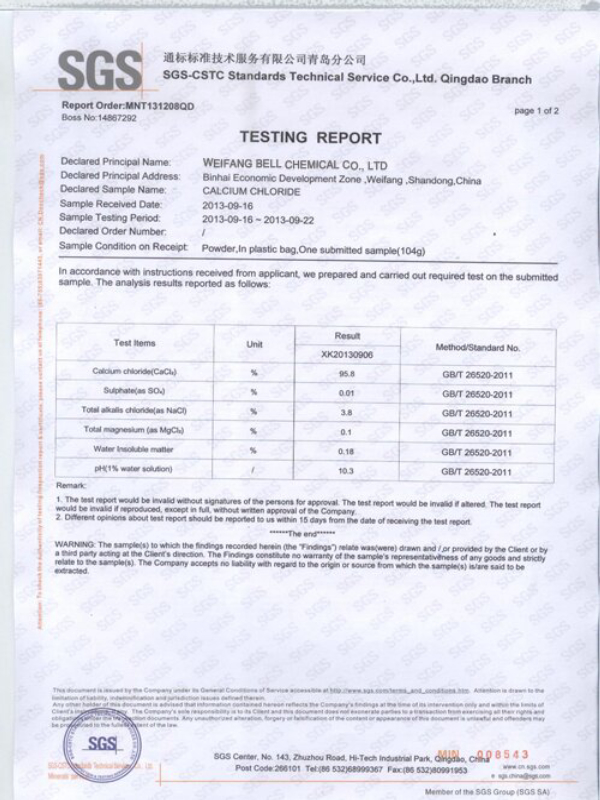 Calcium Chloride SGS Test